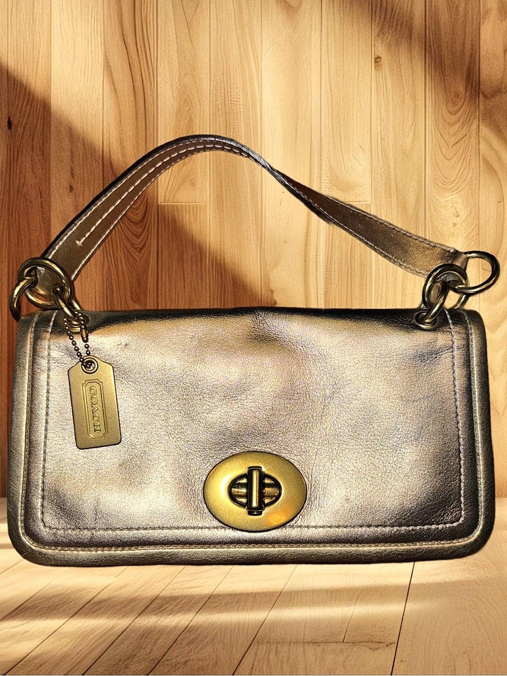 Coach 10655 Legacy Metallic Gold Leather Turnlock Shoulder Bag